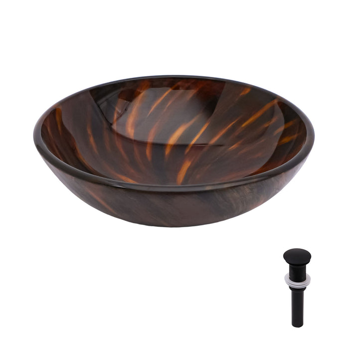 Vessel Bathroom Sink with Pop Up Drain, Round Bowl Design for Bathrooms - Brown
