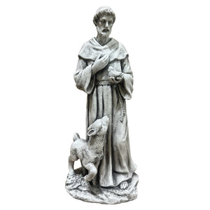 Magnesium Oxide Saint Statue With Lamb Weatherproof Religious Sculpture
