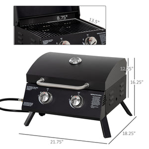 Outsunny 2 Burner Propane Gas Grill Outdoor Portable Tabletop BBQ