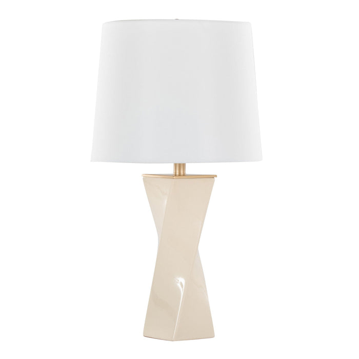 Curvo Square Contemporary Table Lamp with Twisted Ceramic Base - Green or Beige