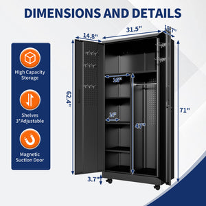 Rolling Metal Storage Locker Cabinet with Lockable Doors
