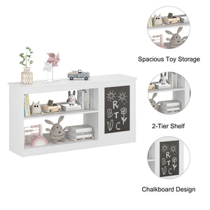 3 In 1 Bookshelf And Toy Storage Cabinet With Chalkboard, Organizer For Playroom Featuring And Spacious Storage - White