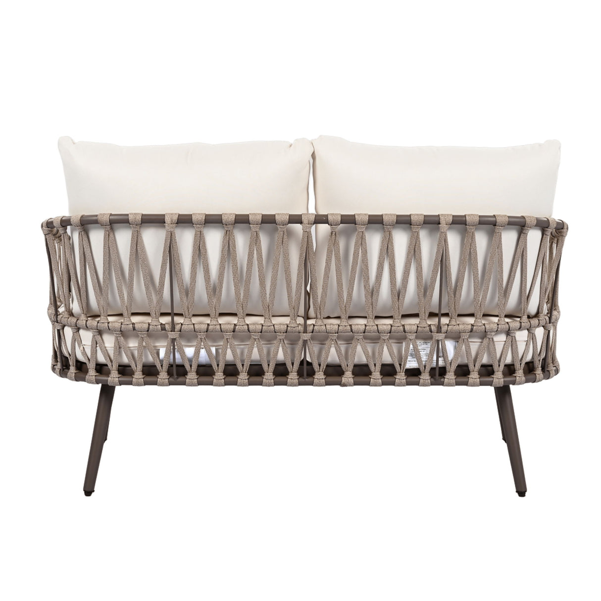 4 Piece Outdoor Patio Furniture Set, Metal Chairs With Woven Rope U Shaped Backrest