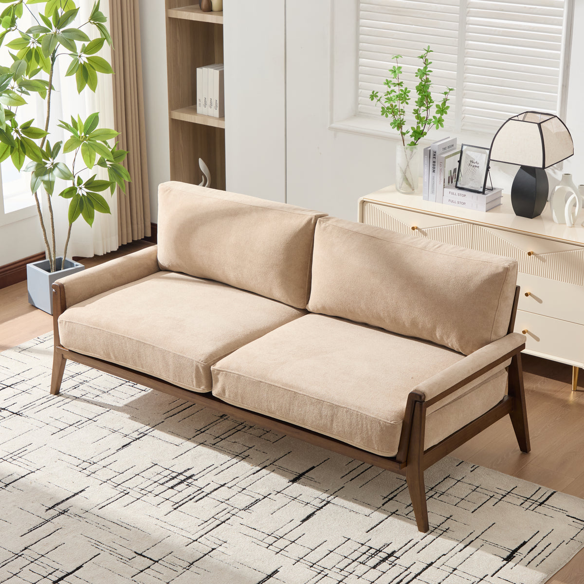 Mid-Century Modern Velvet Fabric Sofa