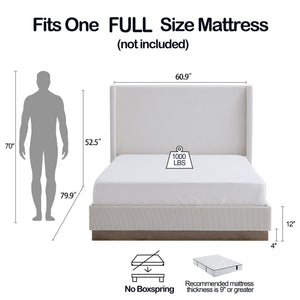 Hosford - Minimalist Upholstered Wingback Bed With Wood Base Platform