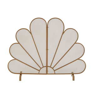 Gold Fan-Shaped Fireplace Screen with Mesh Spark Barrier - Gold