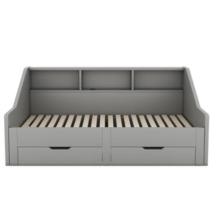 Daybed Frame With Storage Bookcases, 2 Drawers, Charging Station
