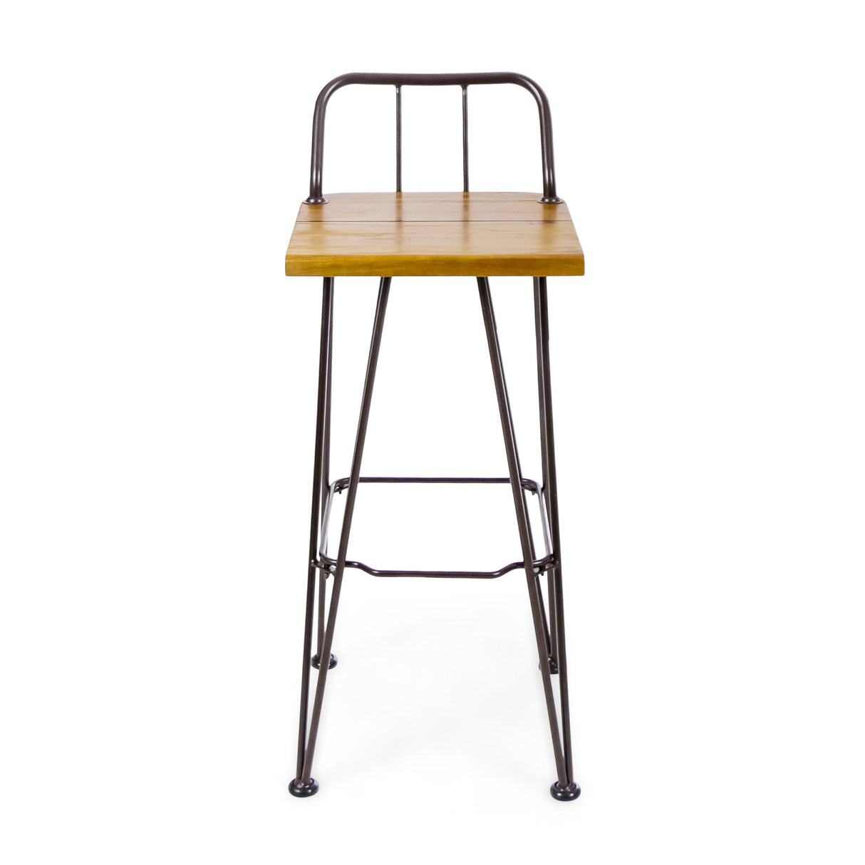 Dione Outdoor Industrial Acacia Wood Bar Set With Metal Frame And Slat Paneling - Brown