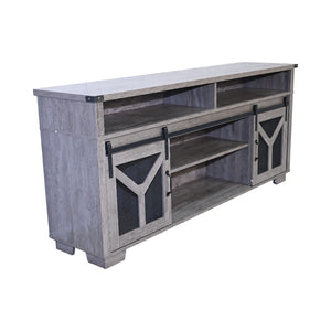65.3" TV Stand with LED Light Strips and Iron Mesh Barn Door