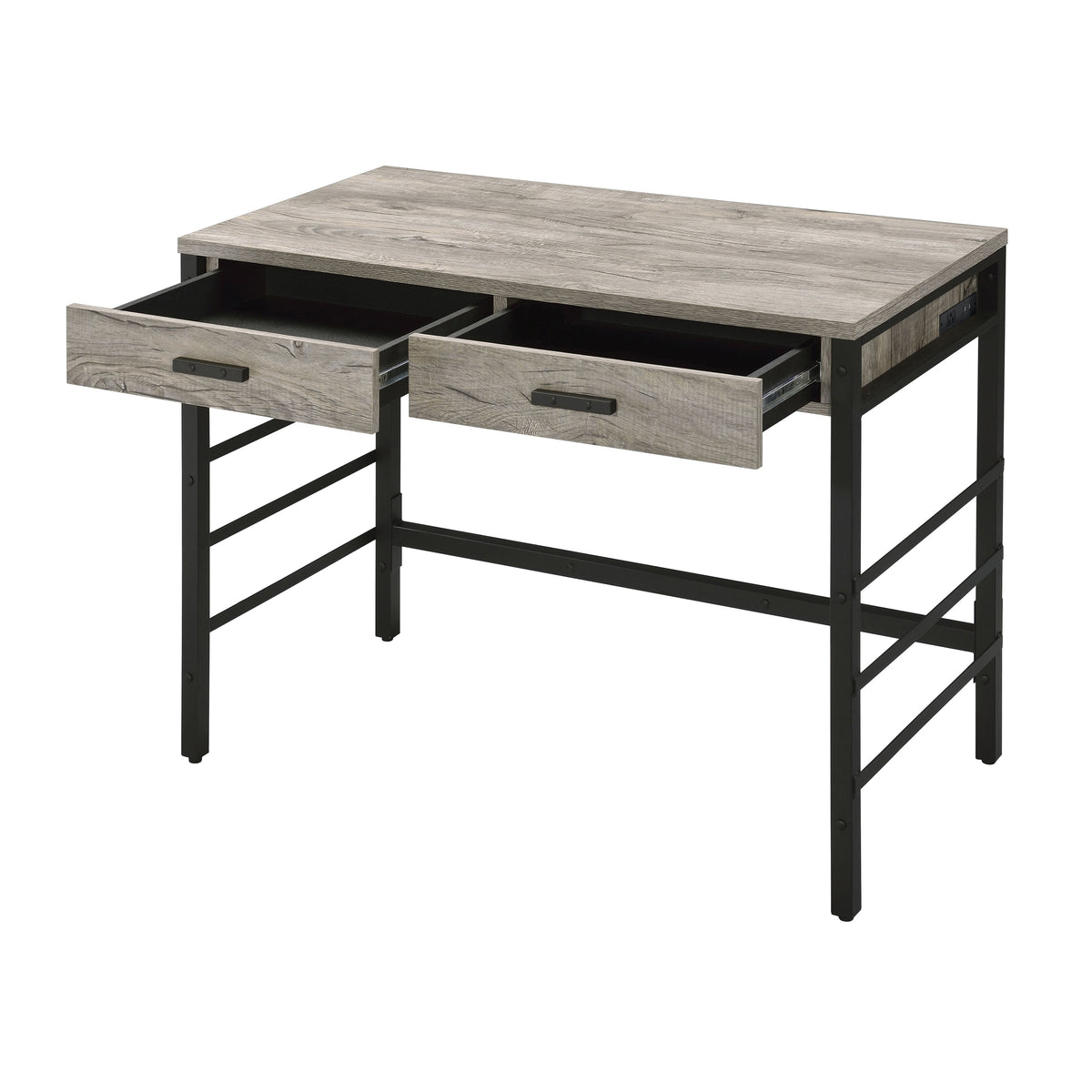 Light Weathered Writing Desk with Storage Drawers and USB Ports - Light Weathered Oak