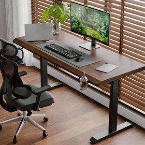 Solid Rubberwood Electric Standing Desk, Adjustable Height Sit Stand Desk with Single Motor, Ergonomic Home Office Desk with 2-Tier Legs