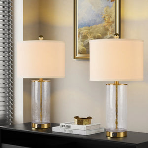 Modern Glam Glass and Metal Table Lamp Set, 23.25-Inch, Gold, USB Charging