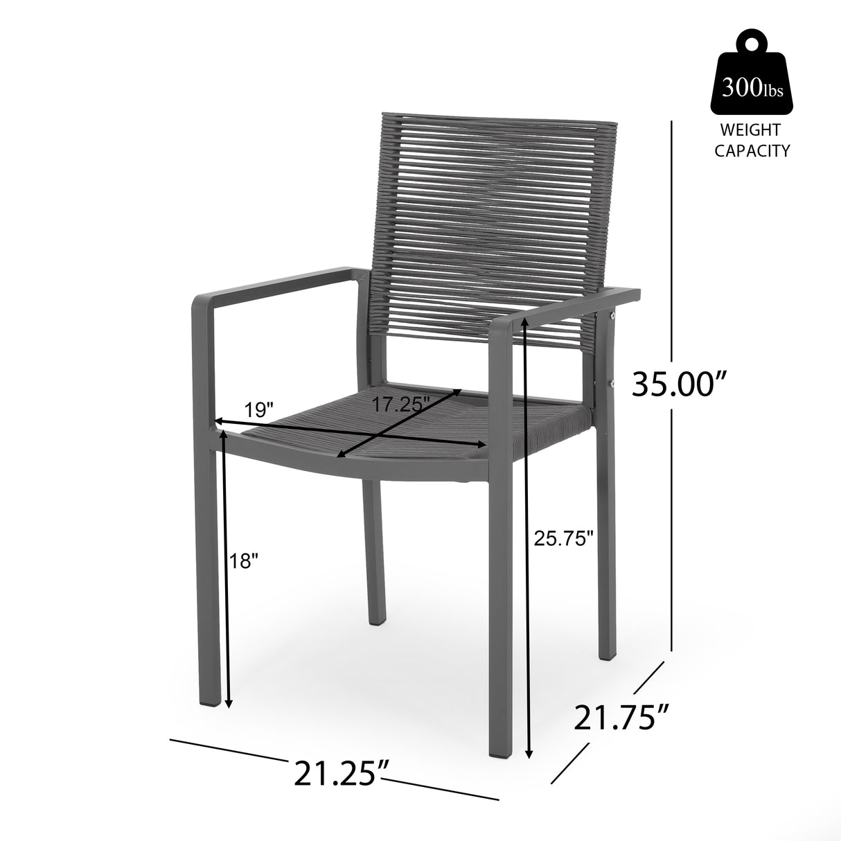 Outdoor Modern Aluminum Dining Chair with Rope Seat (Set of 2)
