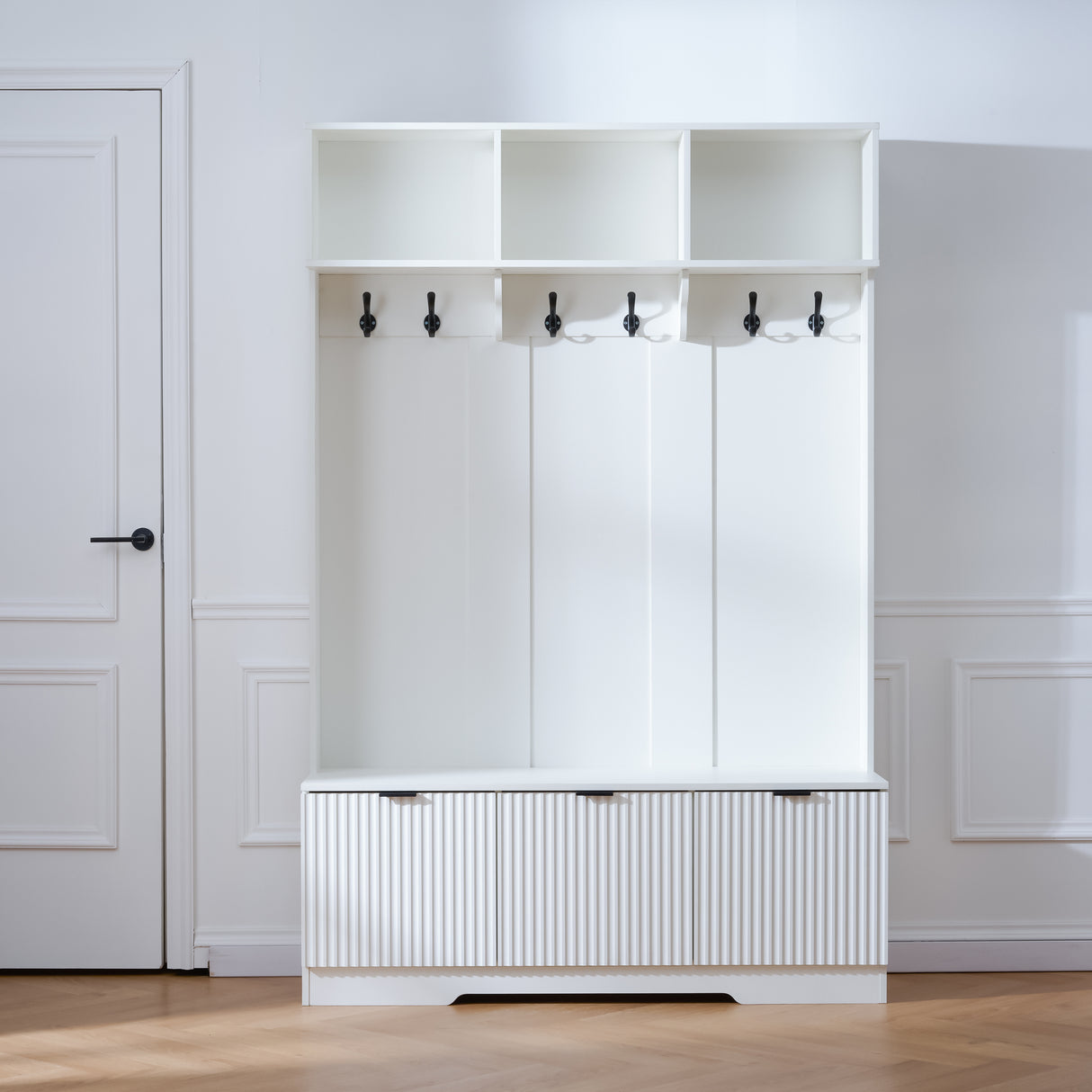 49.6" 5-in-1 Hall Tree with Bench, Shoe Storage & Cabinets