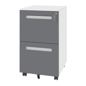2-Drawer Mobile File Cabinet With Lock,On 360° Wheels, Holds A4/Letter/Legal Files - White