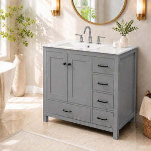 36" Gray Bathroom Vanity with Ceramic Sink Combo
