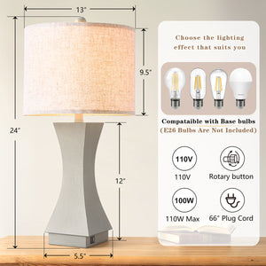 Modern Dimmable Resin Table Lamp with USB Port, 24-Inch, Brown, Set of 2