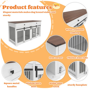 63'' Large Dog Crate Furniture for Double Dog
