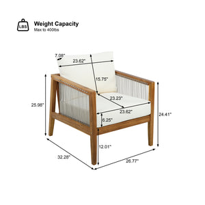 Outdoor 4-Piece Sofa Set, Acacia Wood Frame with Rope Detail, Water-Repellent