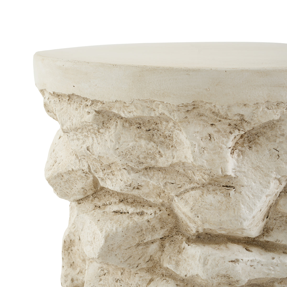 Beige Round Faux Stacked Stone MGO Side Table