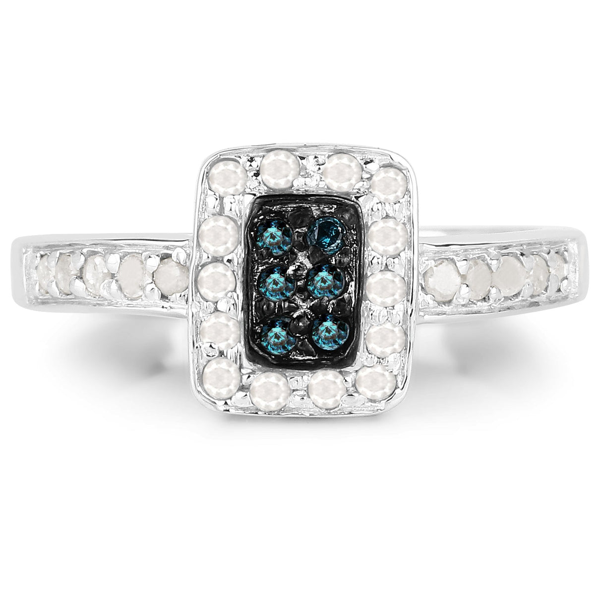 0.36 Carat Genuine Blue Diamond and White Diamond .925 Sterling Silver Ring