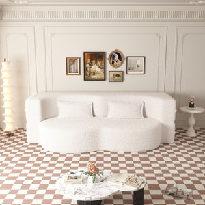 Modern Floor Sofa With 2 Pillows Convertible Teddy Fabric Foam Filled Bed