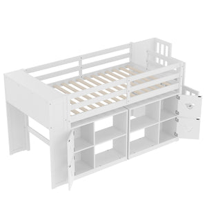 Loft Bed With Storage Cabinets, Staircase Drawers & LED Lights