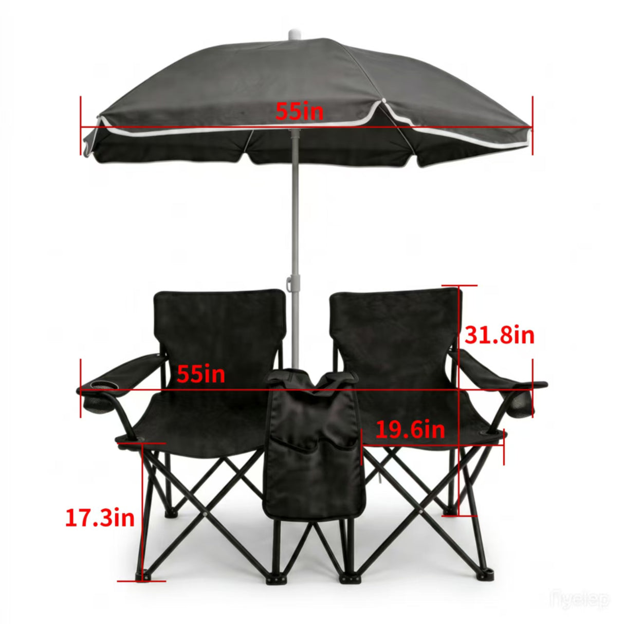 Portable Folding Picnic Chair Set with Umbrella, 2-Person Outdoor Camping Chairs