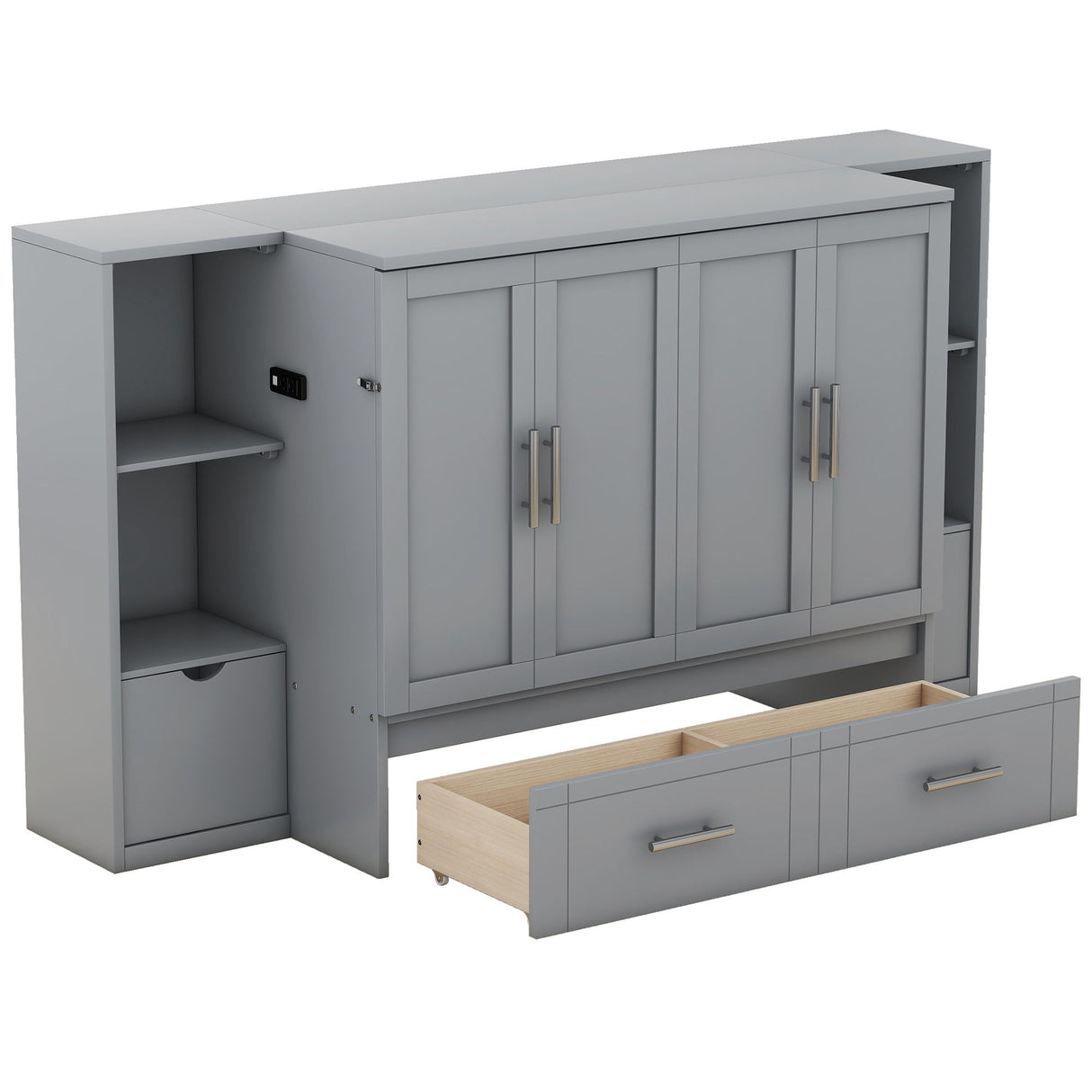 Murphy Bed With Shelves, Drawers And USB Ports