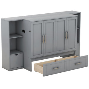 Murphy Bed With Shelves, Drawers And USB Ports
