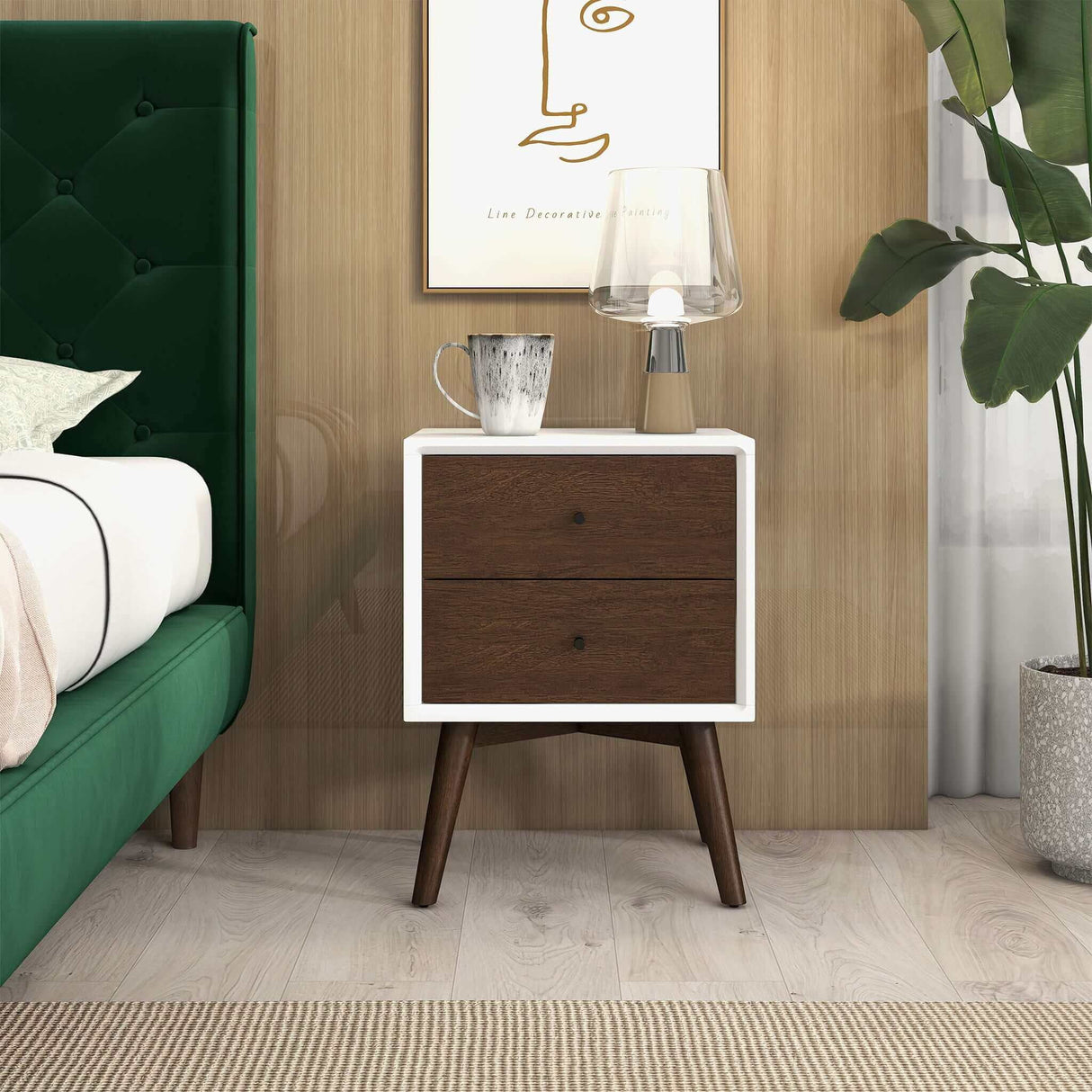 Caroline - Mid-Century Modern Style Night Stand 2 Drawer