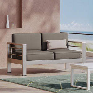 Outdoor Aluminum Loveseat With Cushion - Gray - Best Buy Furniture