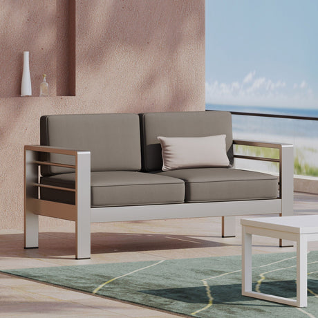 Outdoor Aluminum Loveseat With Cushion - Gray - Best Buy Furniture