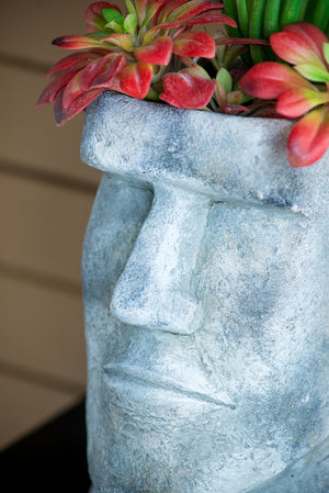 Easter Island Cement Planter with Iconic Sculpture Design - Gray