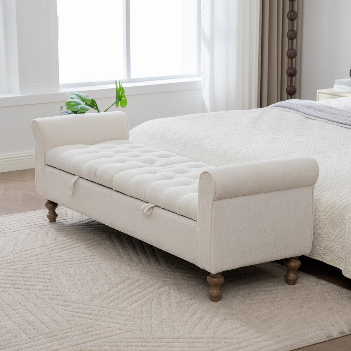 Modern Upholstered Storage Bench With Double Lids