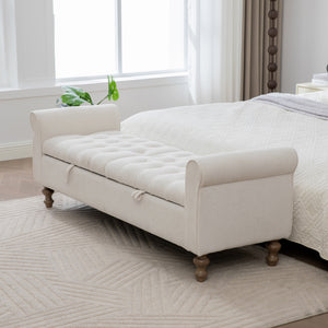 Modern Upholstered Storage Bench With Double Lids