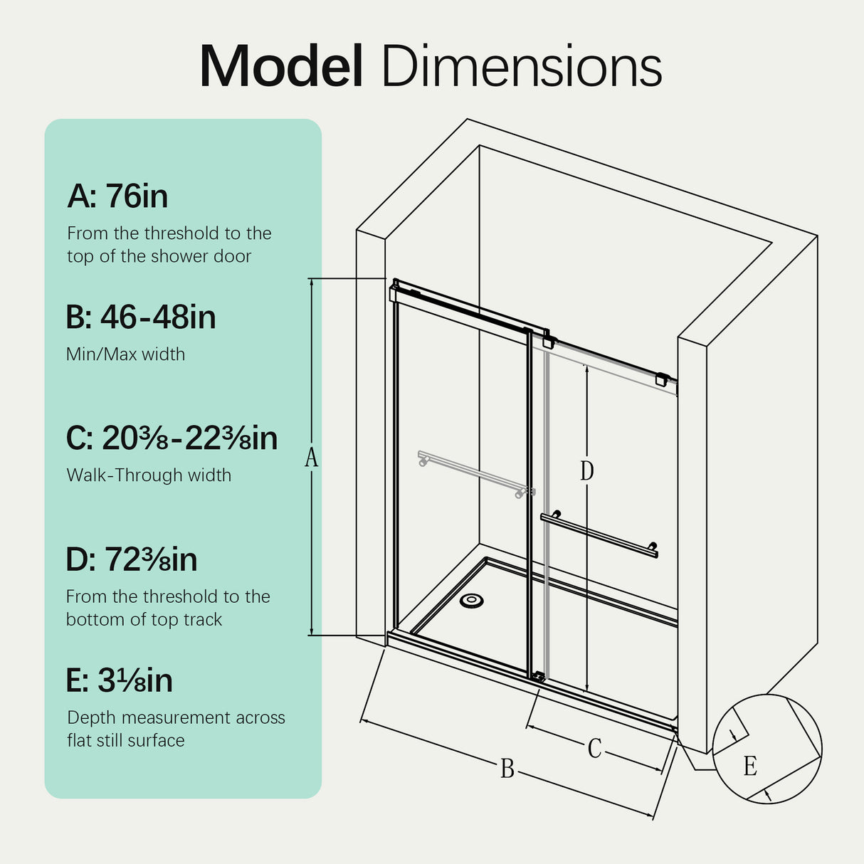 46-48" W x 76" H Frameless Double Sliding Soft-Close Shower Door