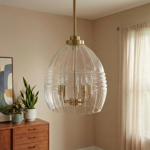 Zen Five Pendant Chain Hanging Light with Clear Glass - Satin