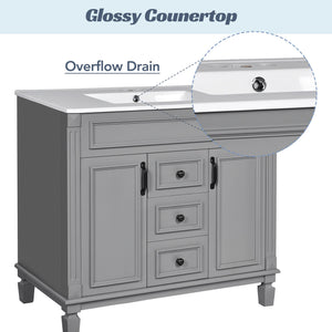 Bathroom Vanity With Top Sink, Mirror Cabinet, 2 Soft Closing Doors & 2 Drawers