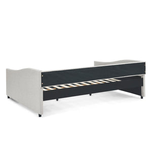 Upholstered Tufted Daybed With Drawers, Waved Arms
