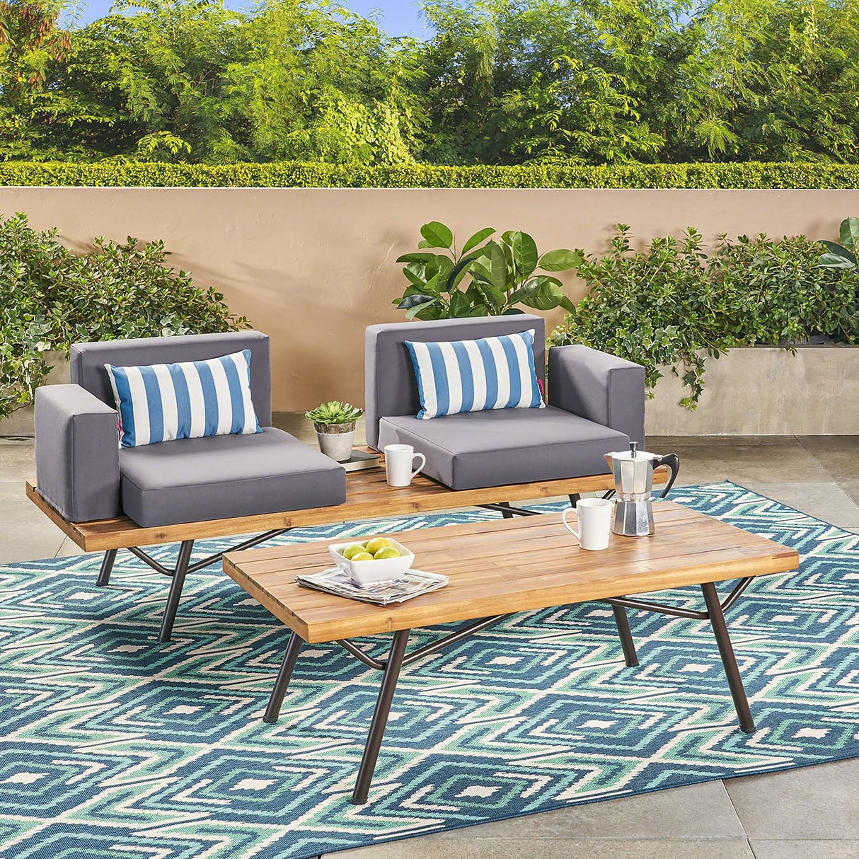 2 Piece Patio Set With Loveseat And Coffee Table - Natural / Dark Gray