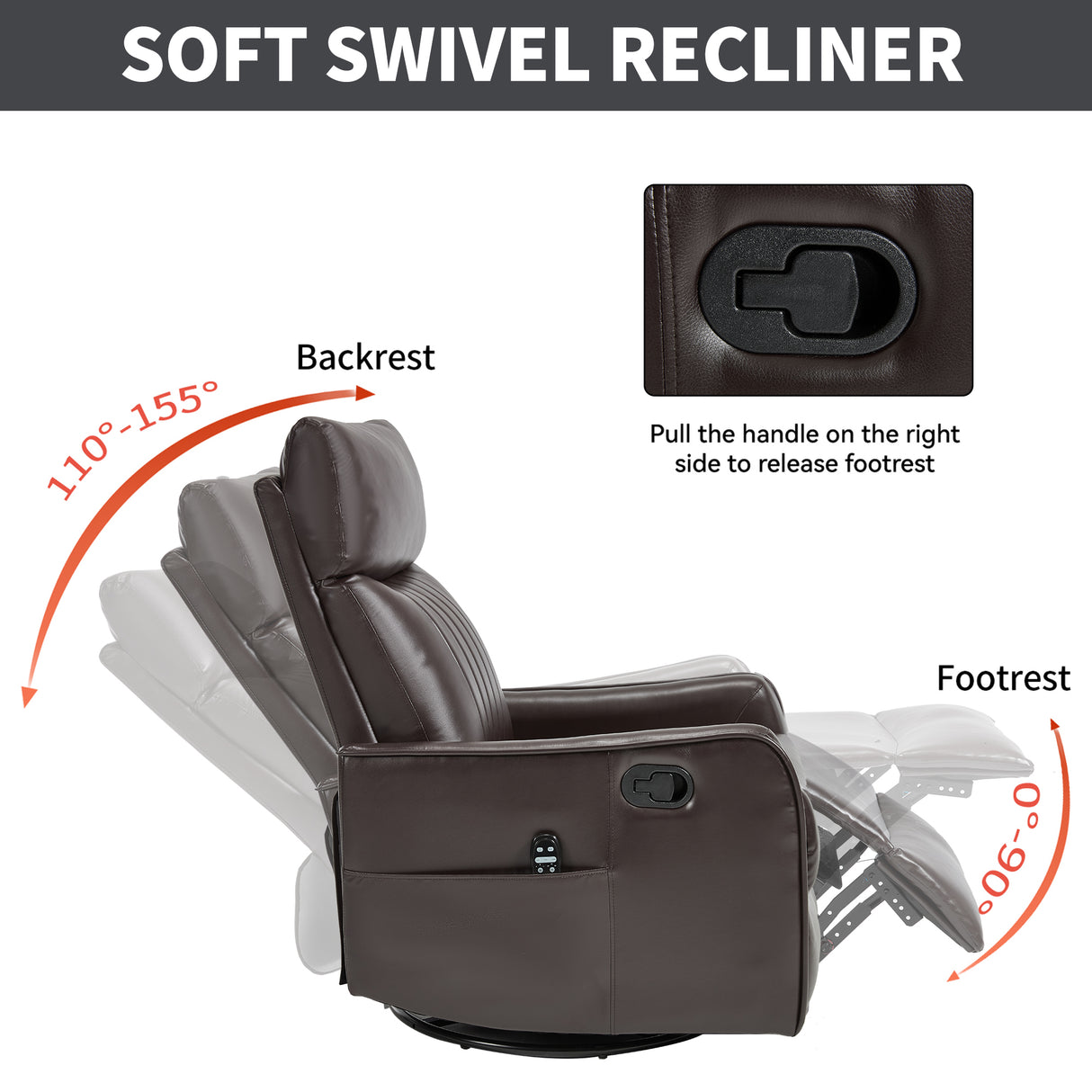 Brown Faux Leather Heat Massage Manual Recliner Chair