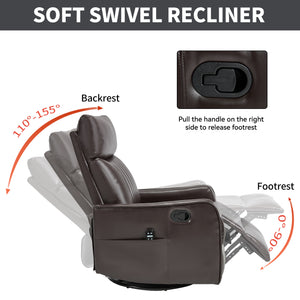 Brown Faux Leather Heat Massage Manual Recliner Chair