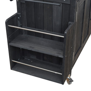 Foldable Outdoor Kitchen Island With Lockable Wheels, Storage Cabinet And Towel Rack For Patio