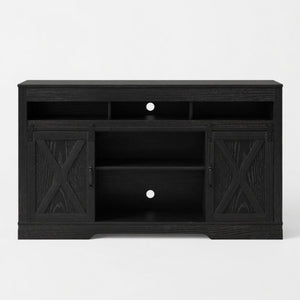 Farmhouse TV Stand With Sliding Barn Doors & Adjustable Storage