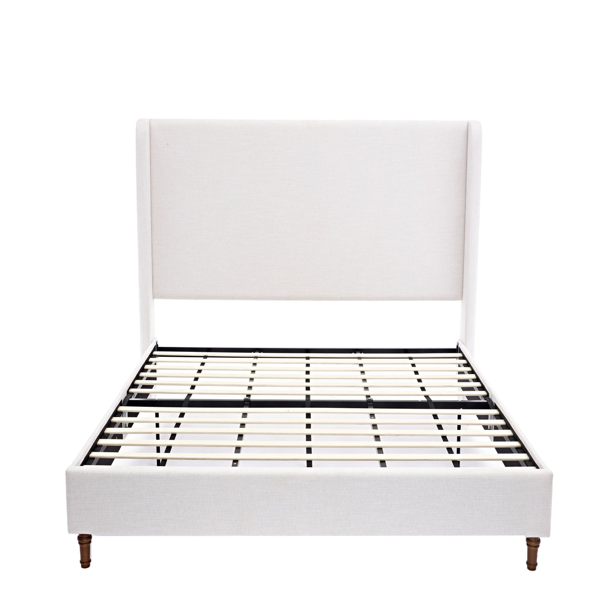 Harper Tall Headboard Upholstered Bed in Textured Ivory Canvas