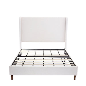 Harper Tall Headboard Upholstered Bed in Textured Ivory Canvas