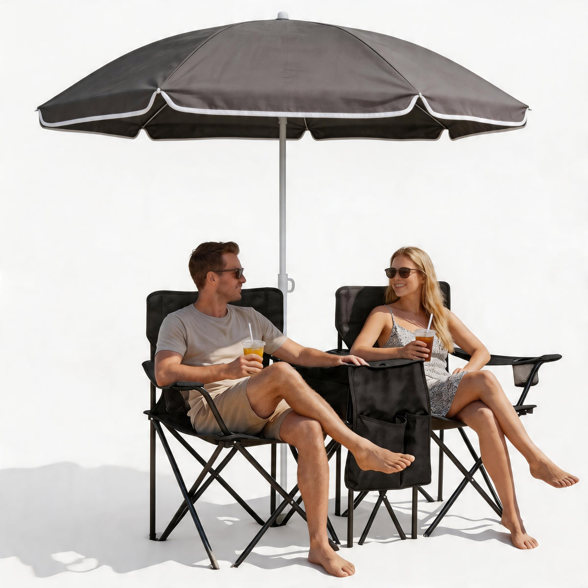 Portable Folding Picnic Chair Set with Umbrella – Oxford Fabric