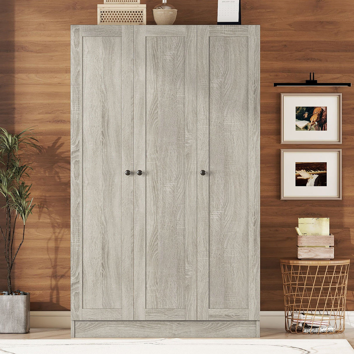 3 Door Shutter Wardrobe With Shelves