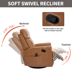 Orange Genuine Leather Heat Massage Manual Recliner Chair